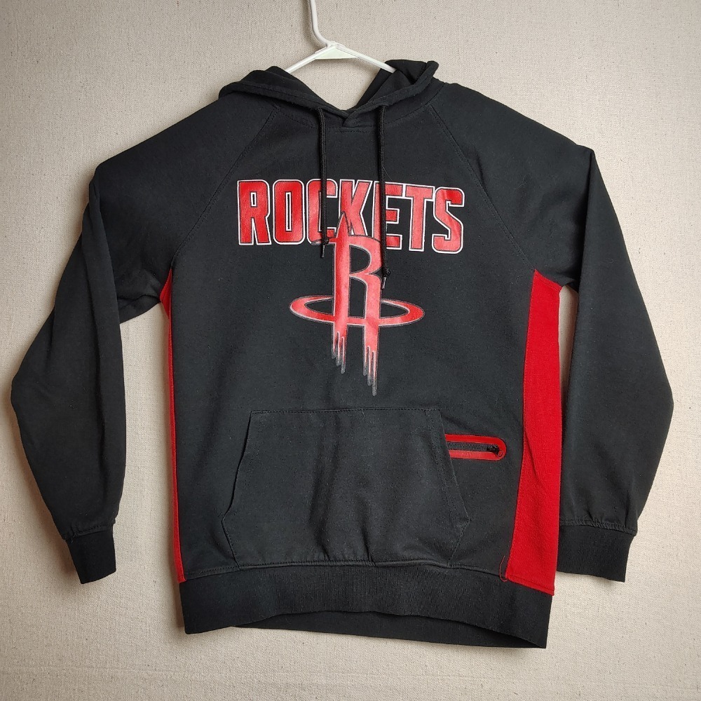 NBA Houston‎ Rockets Hoodie Pullover Front Pocket Black Red Accents Medium E